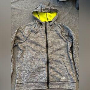 American Eagle Gray Zip-Up Hoodie with Neon Yellow Fleece Lining